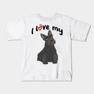 I Love My Black Scottish Terrier Dog Kids T-Shirt